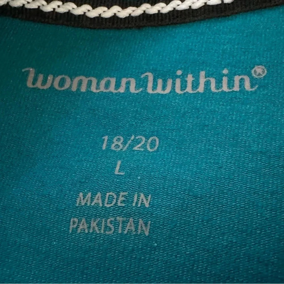 Woman Within 18 20 Tank Top Shirt Teal Blue Sleeveless High Neck Cotton Stretch - Picture 5 of 7